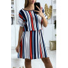 Robe tunique rayé motif rouge marine et blanc avec élastique à la taille - 3