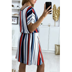 Robe tunique rayé motif rouge marine et blanc avec élastique à la taille - 4