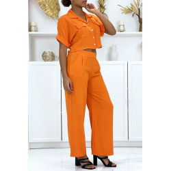 Ensemble chemise saharienne et pantalon palazzo orange - 1