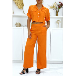 Ensemble chemise saharienne et pantalon palazzo orange - 4