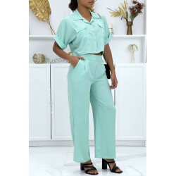 Ensemble chemise saharienne et pantalon palazzo vert d'eau - 3