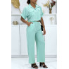 Ensemble chemise saharienne et pantalon palazzo vert d'eau - 3