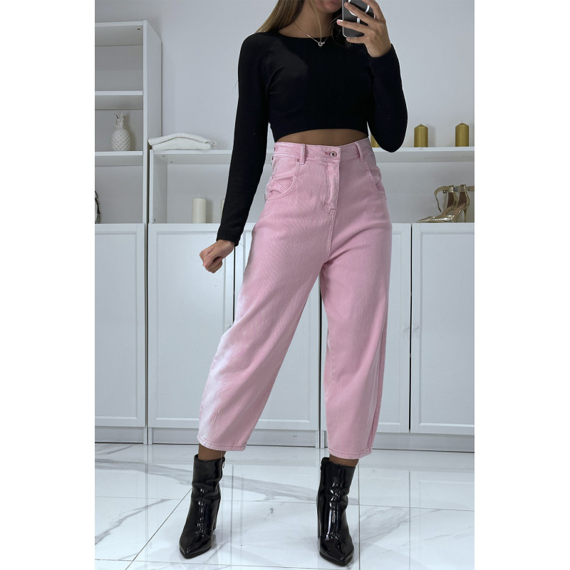 Jean loose rose 3/4 et taille haute - 1