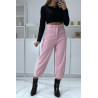 Jean loose rose 3/4 et taille haute - 1