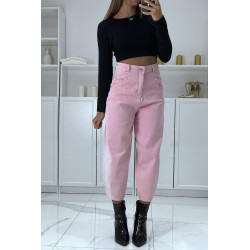 Jean loose rose 3/4 et taille haute - 2