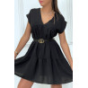 Robe tunique noir col V fluide à volant - 5