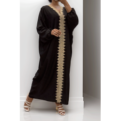 Longue abaya noire over size avec une jolie dentelle - 2