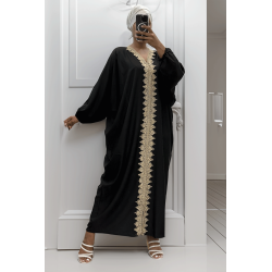 Longue abaya noire over size avec une jolie dentelle - 4