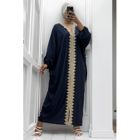 Longue abaya marine over size avec une jolie dentelle - 4