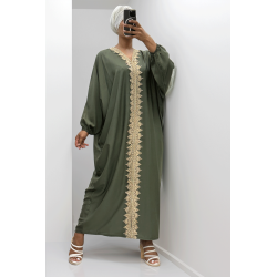 Longue abaya kaki over size avec une jolie dentelle  - 4