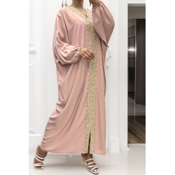 Longue abaya rose over size avec une jolie dentelle  - 2