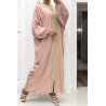 Longue abaya rose over size avec une jolie dentelle  - 2