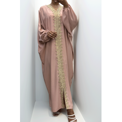 Longue abaya rose over size avec une jolie dentelle  - 3