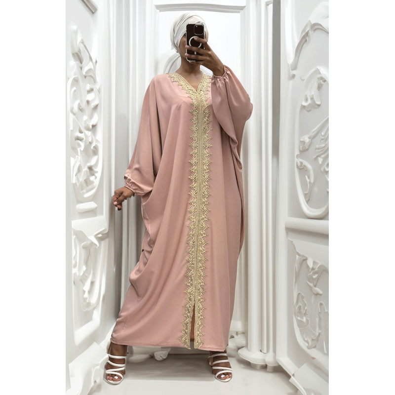 Longue abaya rose over size avec une jolie dentelle  - 4