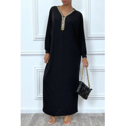 Abaya noire à encolure de strass et manches longues - 2