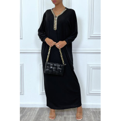 Abaya noire à encolure de strass et manches longues - 3