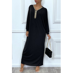 Abaya noire à encolure de strass et manches longues - 4