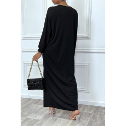 Abaya noire à encolure de strass et manches longues - 6