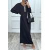 Abaya noire à encolure de strass et manches longues - 7