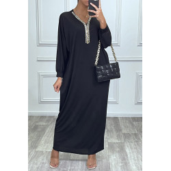 Abaya noire à encolure de strass et manches longues - 8