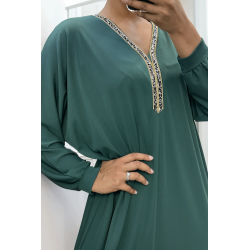 Abaya verte à encolure de strass et manches longues - 2