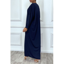 Abaya marine à encolure de strass et manches longues - 8
