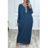 Abaya bleu canard à encolure de strass et manches longues - 1