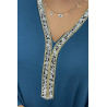 Abaya bleu canard à encolure de strass et manches longues - 6
