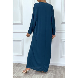 Abaya bleu canard à encolure de strass et manches longues - 7