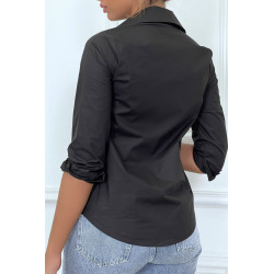 Chemise noire à manches longues avec imprimé - 5