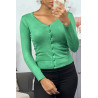 Gilet vert clair en maille tricot très extensible, l'incontournable classique - 1