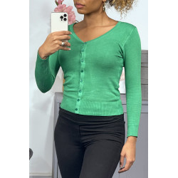 Gilet vert clair en maille tricot très extensible, l'incontournable classique - 3