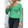 Gilet vert clair en maille tricot très extensible, l'incontournable classique - 3