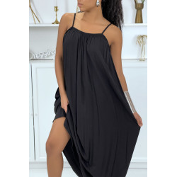 Robe longue noir à fines bretelles - 4