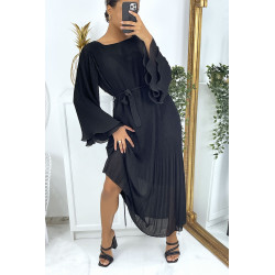 Robe longue plissée noir - 4