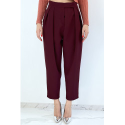 Pantalon bordeaux bouffant taille haute à pinces