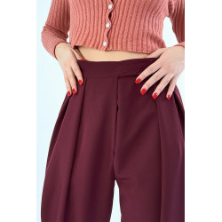 Pantalon bordeaux bouffant taille haute à pinces