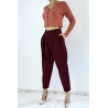 Pantalon bordeaux bouffant taille haute à pinces