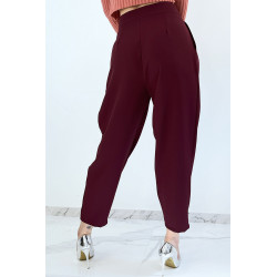 Pantalon bordeaux bouffant taille haute à pinces