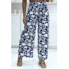 Pantalon palazzo royal et blanc motif fleuris tendance et chic 