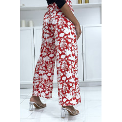 Pantalon palazzo rouge et blanc motif fleuris tendance et chic 