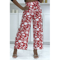 Pantalon palazzo rouge et blanc motif fleuris tendance et chic 