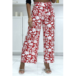 Pantalon palazzo rouge et blanc motif fleuris tendance et chic 