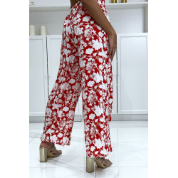 Pantalon palazzo rouge et blanc motif fleuris tendance et chic 