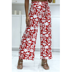 Pantalon palazzo rouge et blanc motif fleuris tendance et chic 