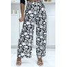 Pantalon palazzo noir et blanc motif fleuris tendance et chic 