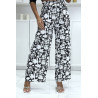 Pantalon palazzo noir et blanc motif fleuris tendance et chic 