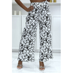 Pantalon palazzo plissé blanc motif fleuris très tendance