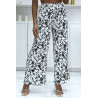 Pantalon palazzo plissé blanc motif fleuris très tendance