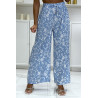 Pantalon palazzo plissé turquoise motif fleuris très tendance